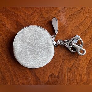 Coach Chalk/Off-white Signature Print Coin Circle w/ Silver Clip and Keychain!